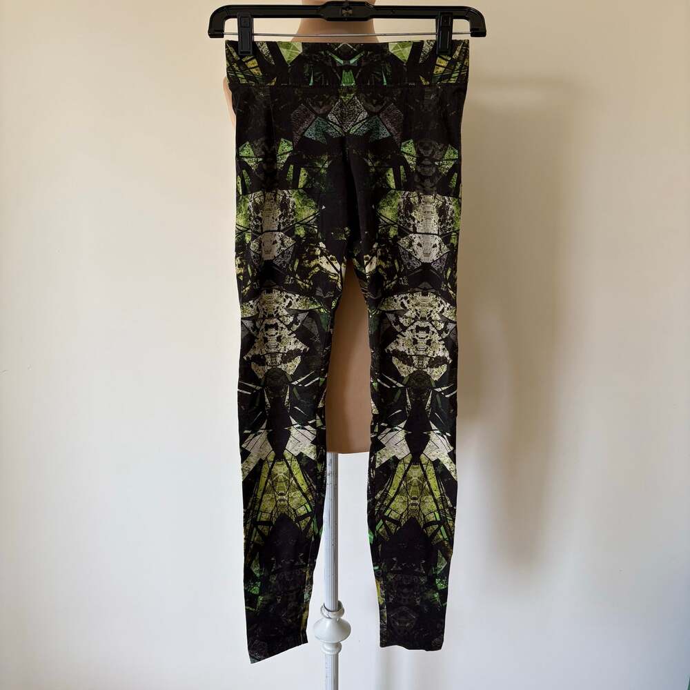Helmut Lang Cicada Graphic Print Green Black Abstract Art Y2K Skinny Leggings XS